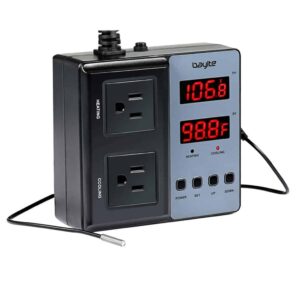 bayite Temperature Controller BTC201 Dual Pre-Wired Digital Outlet Thermostat Plug with 2 Stage Heating and Cooling Mode